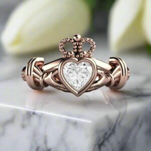 Claddagh Ring Celtic Wedding Ring Engagement Ring Natural White Sapphire Heart Ring Irish Promise Ring 14k Or 18k Gold Jewelry From Ireland