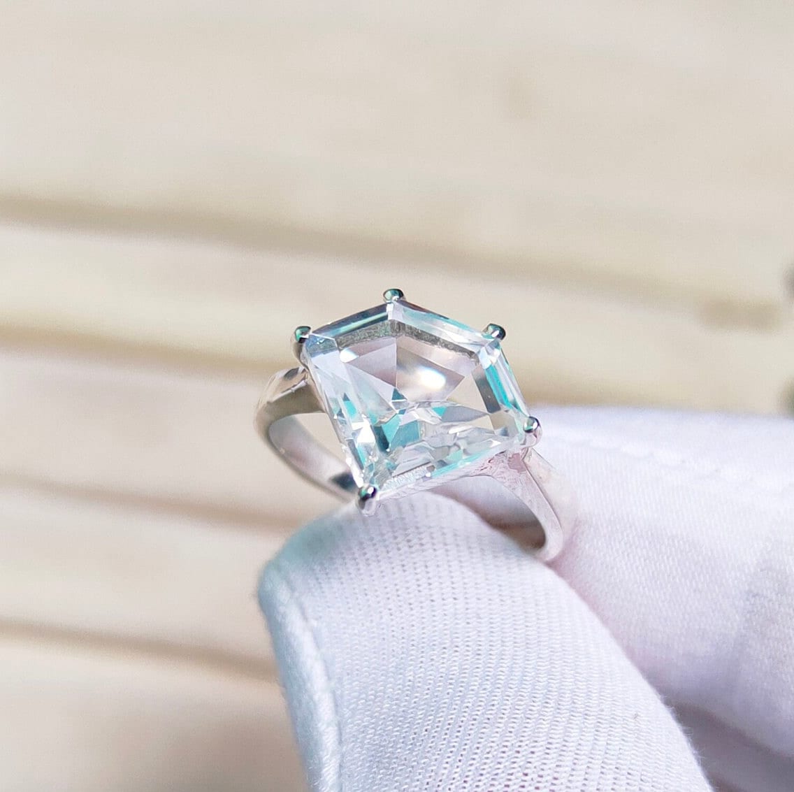 White Sapphire Ring, Diamond Shape White Sapphire Ring, 925 Sterling Silver Ring, White Sapphire Wedding Ring, Lab Grown White Sapphire Ring