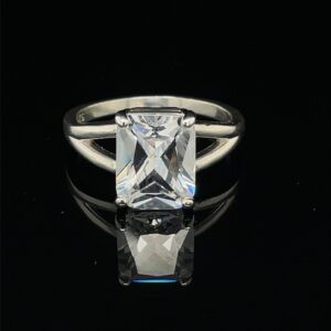 White Sapphire Ring, Emerald Cut Clear Sapphire, Custom Faceted Gemstone, Sterling Silver Ring, Size 7 White Sapphire Ring, Emerald Cut Clear Sapphire, Custom Faceted Gemstone, Sterling Silver Ring, Size 7
