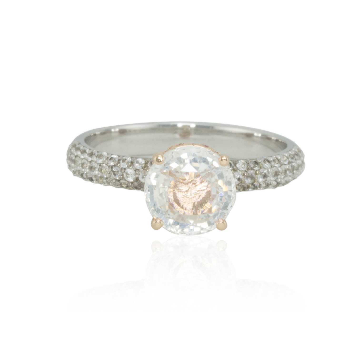 White Sapphire Engagement Ring With Filigree, Hidden Halo Triple Shank, Lifetime Care Plan Included, Genuine Gems And Diamonds Ls4235 White Sapphire Engagement Ring With Filigree, Hidden Halo Triple Shank, Lifetime Care Plan Included, Genuine Gems And Diamonds Ls4235