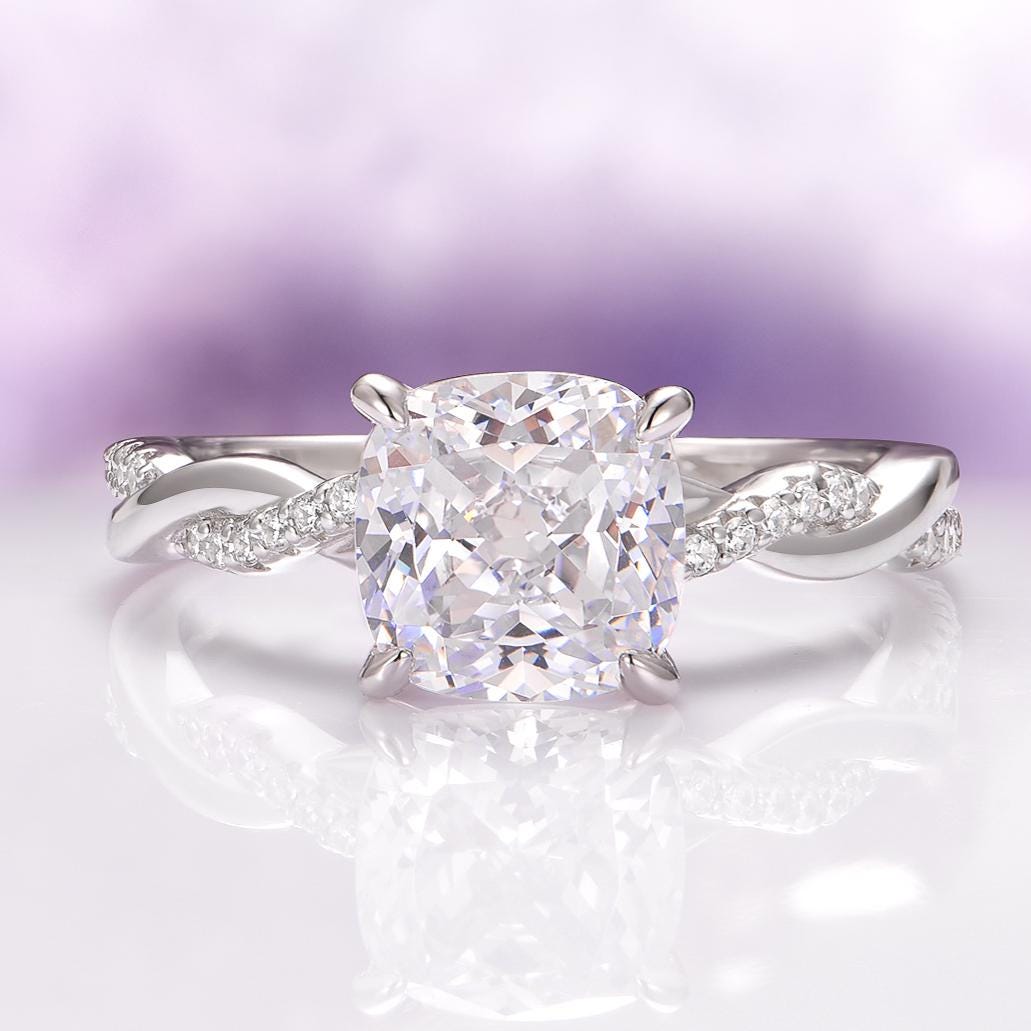 White Sapphire Engagement Ring In Sterling Silver- Genuine White Sapphire Twisted Vine Unique Promise Ring September Birthstone Gift For Her