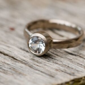 Handmade White Sapphire Solitaire Ring, Recycled 18k White Gold Handmade White Sapphire Solitaire Ring, Recycled 18k White Gold