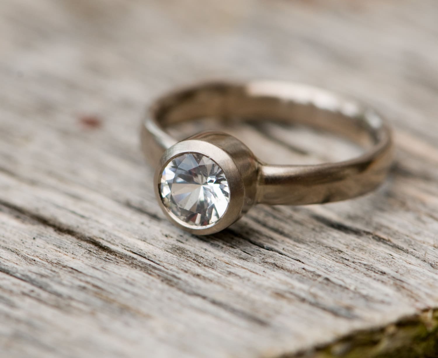 Handmade White Sapphire Solitaire Ring, Recycled 18k White Gold