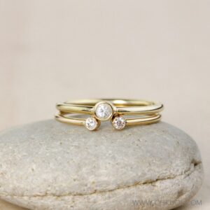 Gold Diamond Ring Set: White Sapphire, Modern 10k Wedding Rings