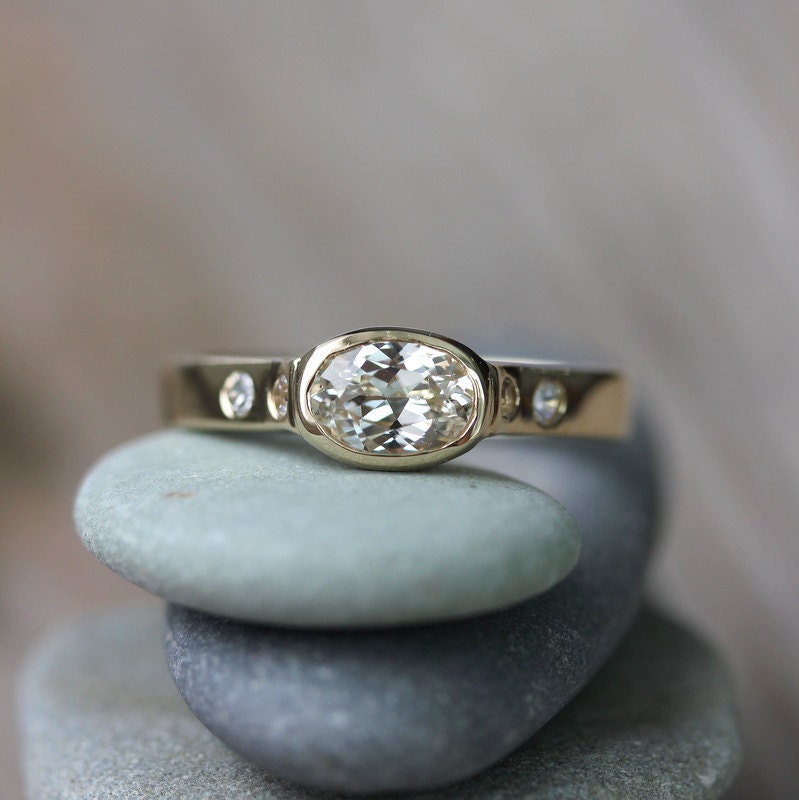 Handmade White Sapphire Engagement Ring In 14k Yellow Gold, Conflict Free And Natural Sapphire Artisan Wedding Ring Handmade White Sapphire Engagement Ring In 14k Yellow Gold, Conflict Free And Natural Sapphire Artisan Wedding Ring