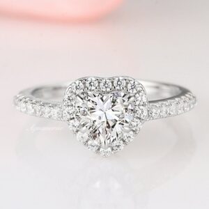 White Sapphire Heart Promise Ring in 925 Sterling Silver- Unique Diamond Dainty Heart Engagement Ring- September Birthstone- Gift For Her
