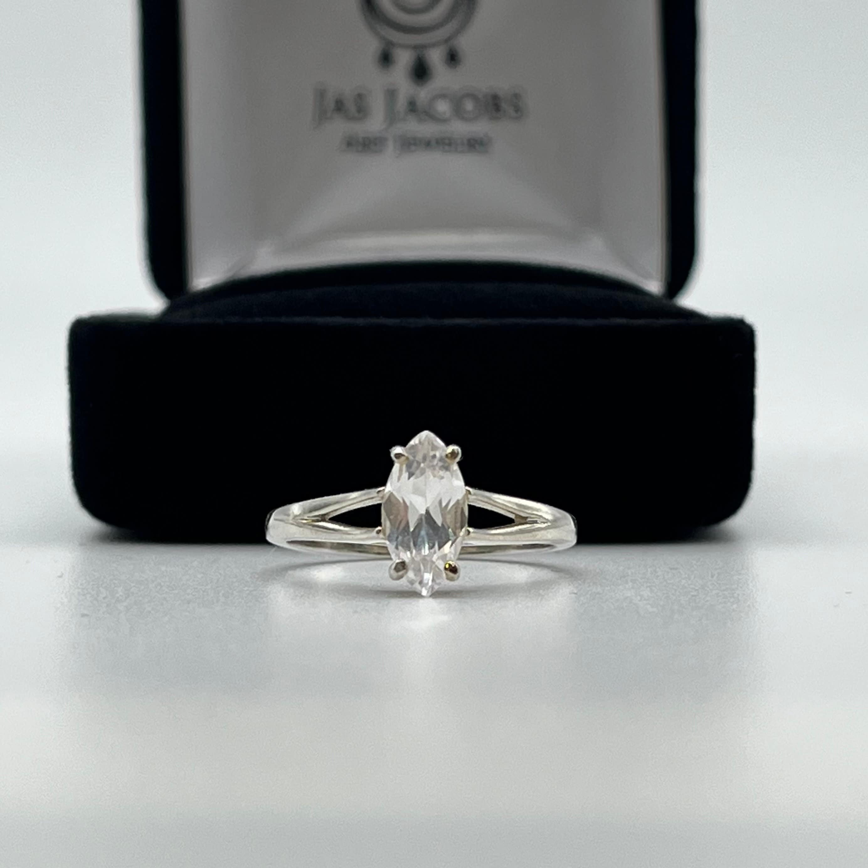 Marquise White Sapphire Ring, Sterling Silver, Size 7.5
