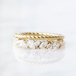 Natural White Sapphire Stacking Ring Set- 14K Yellow Gold Vermeil Diamond Wedding Band- Engagement Ring- Promise Ring- September Birthstone Natural White Sapphire Stacking Ring Set- 14K Yellow Gold Vermeil Diamond Wedding Band- Engagement Ring- Promise Ring- September Birthstone