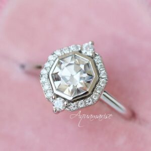 Octavia Diamond Ring- Natural White Sapphire Engagement Ring- Sterling Silver Asscher Cut Sapphire Promise Ring- Anniversary Rings For Women