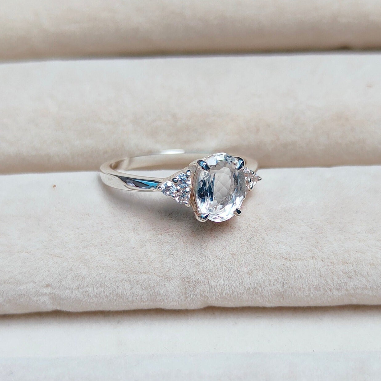 White Sapphire Ring, Oval Cut White Sapphire Ring, Sterling Silver Ring, Lab Created White Sapphire Ring, Lab Created Sapphire Ring