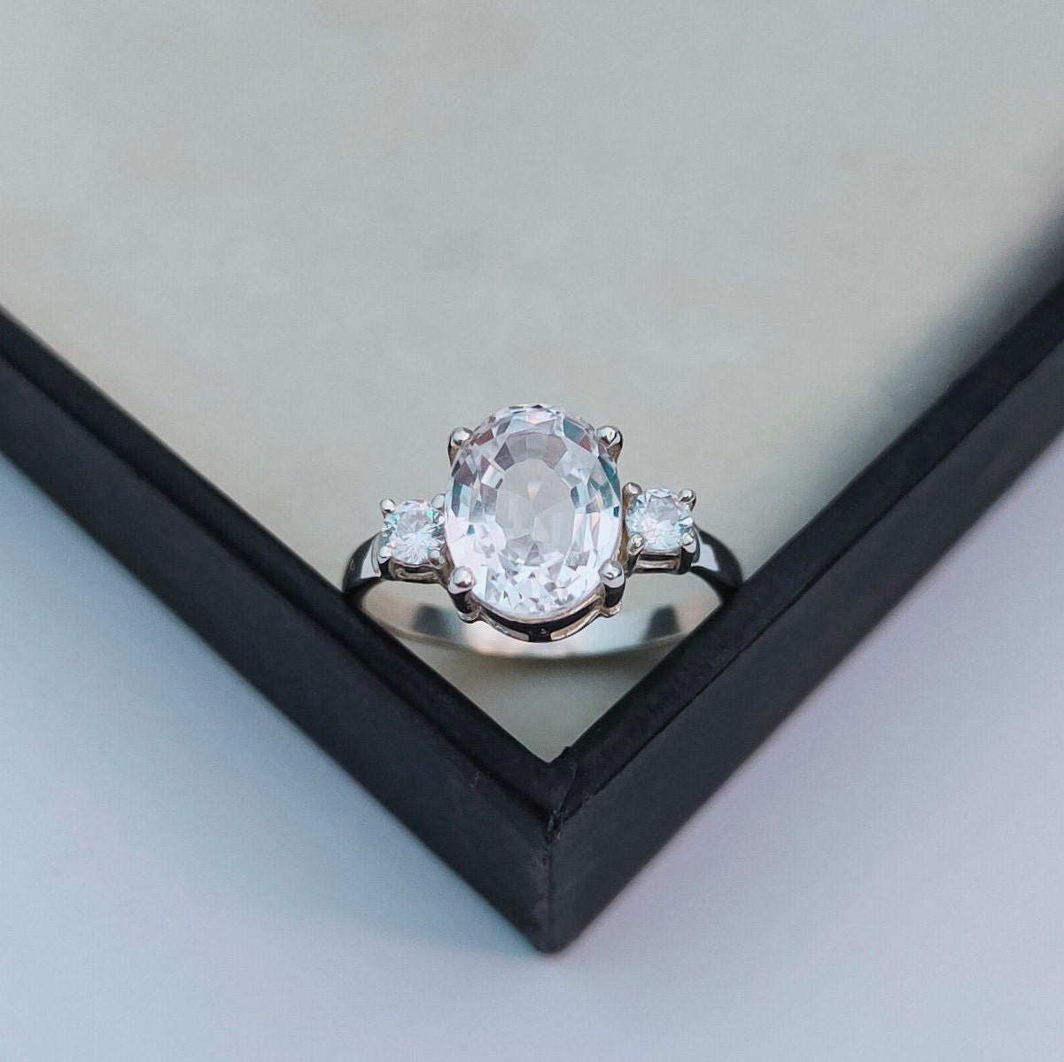 White Sapphire Ring, Oval Cut White Sapphire Ring, Sterling Silver Ring, Lab Created White Sapphire Ring, Lab Created Sapphire Ring