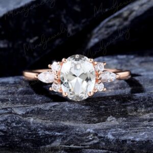 Oval White Sapphire Engagement Ring Vintage Solid 14k Rose Gold Cluster Moissanite Propose Promise Ring Wedding Bridal Ring Anniversary Gift