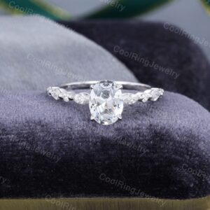 Oval white sapphire engagement ring white gold vintage Half eternity Solid 14k Marquise cut moissanite ring Bridal ring promise gift for her Oval white sapphire engagement ring white gold vintage Half eternity Solid 14k Marquise cut moissanite ring Bridal ring promise gift for her