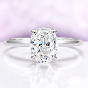 Oval Solitaire Engagement Ring – 7x9mm White Sapphire or Moissanite Ring in Sterling Silver with Hidden Halo