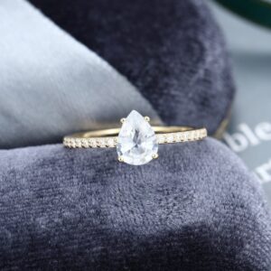 Pear cut natural white sapphire engagement ring vintage Yellow gold ring Half eternity ring Bridal ring Anniversary gift for women Pear cut natural white sapphire engagement ring vintage Yellow gold ring Half eternity ring Bridal ring Anniversary gift for women