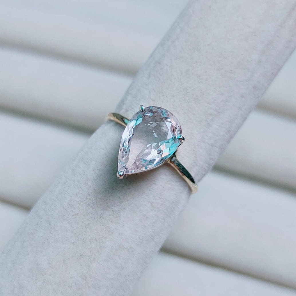 White Sapphire Ring, Pear Cut White Sapphire Ring, Sterling Silver Ring, Lab Created White Sapphire Ring, Lab Created Sapphire Ring