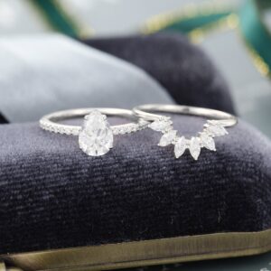 Pear white sapphire engagement ring set White Gold engagement ring vintage Marquise cut Moissanite Bridal ring Anniversary gift for women Pear white sapphire engagement ring set White Gold engagement ring vintage Marquise cut Moissanite Bridal ring Anniversary gift for women