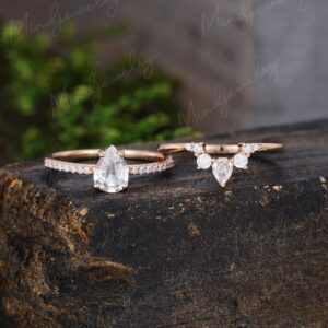 Rose Gold Engagement Ring Set Vintage Pear Shaped White Sapphire Engagement Ring For Women Unique Wedding Bridal Anniversary Gift For Her Rose Gold Engagement Ring Set Vintage Pear Shaped White Sapphire Engagement Ring For Women Unique Wedding Bridal Anniversary Gift For Her