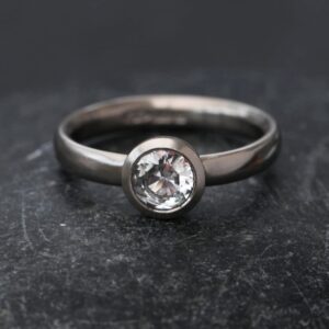 White Sapphire Engagement Ring In 18k White Gold, Brilliant Cut Sapphire Ring Handmade