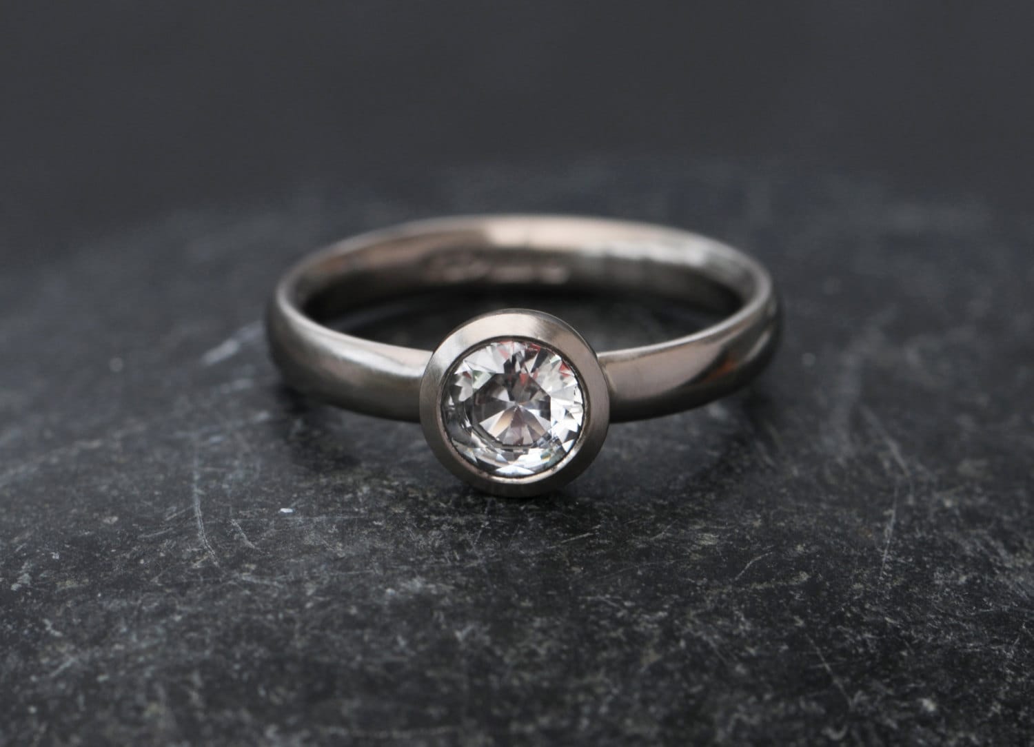 White Sapphire Engagement Ring In 18k White Gold, Brilliant Cut Sapphire Ring Handmade