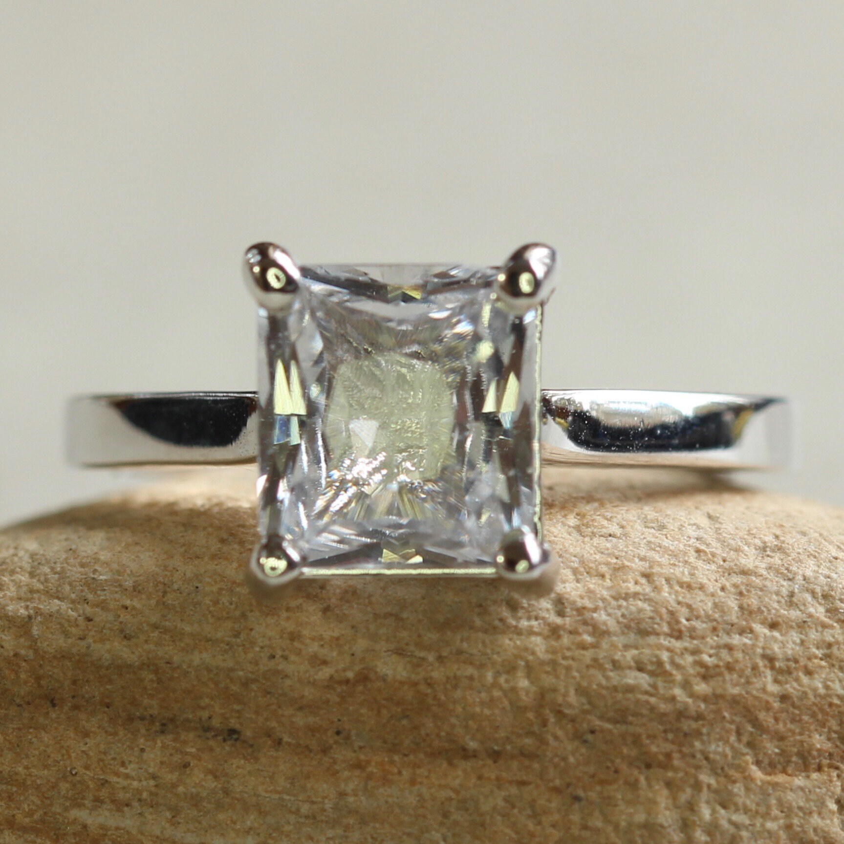 Unheated White Sapphire Ring Gia Certified Square Handmade Solitaire, Lifetime Care Plan Included, Genuine Gia Certified Gem Ls5852