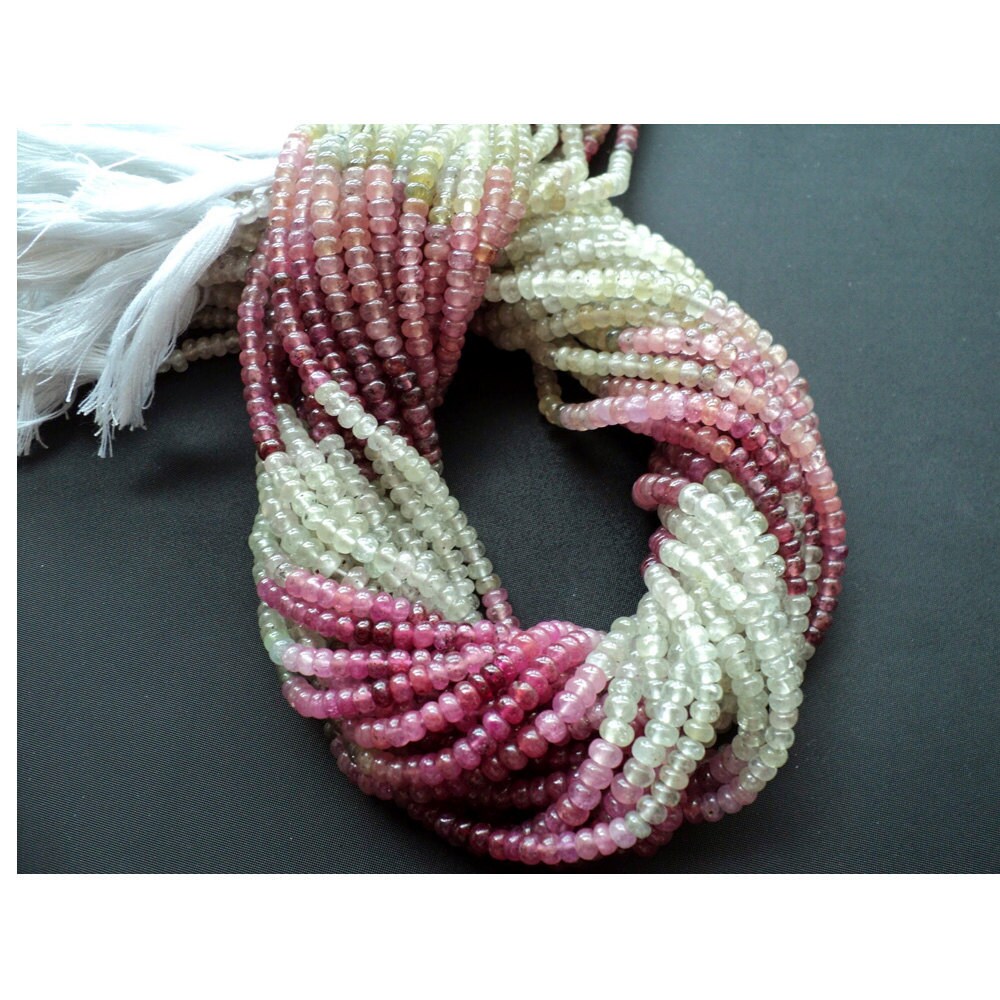 3.5mm Natural Pink/white Sapphire Smooth Rondelle Beads, Multi Sapphire Gemstone Beads, Sold As 13 Inch Strand