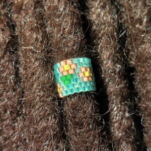 Woven Glass Bead Loc Jewelry: Light Green Floral Dread Bead (7mm Hole) Woven Glass Bead Loc Jewelry: Light Green Floral Dread Bead (7mm Hole)