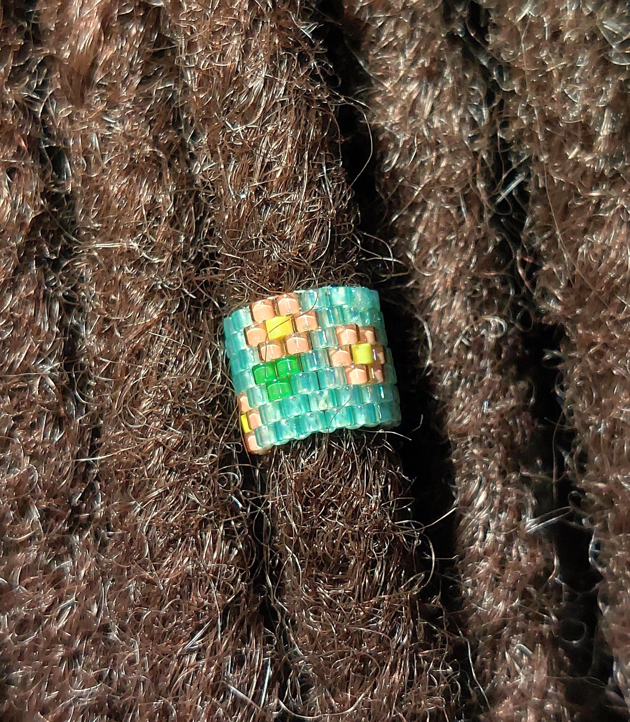Woven Glass Bead Loc Jewelry: Light Green Floral Dread Bead (7mm Hole)