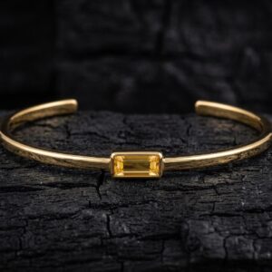 Yellow Sapphire Cuff Bracelet, 925 Sterling Silver Open Bangle, Minimalist Gemstone Bracelet, Dainty Gold Cuff Gift
