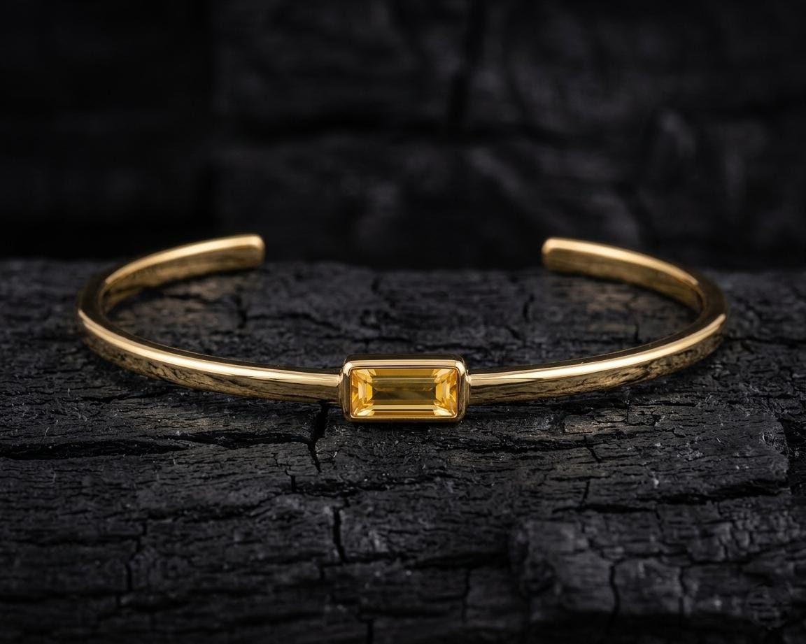 Yellow Sapphire Cuff Bracelet, 925 Sterling Silver Open Bangle, Minimalist Gemstone Bracelet, Dainty Gold Cuff Gift Yellow Sapphire Cuff Bracelet, 925 Sterling Silver Open Bangle, Minimalist Gemstone Bracelet, Dainty Gold Cuff Gift