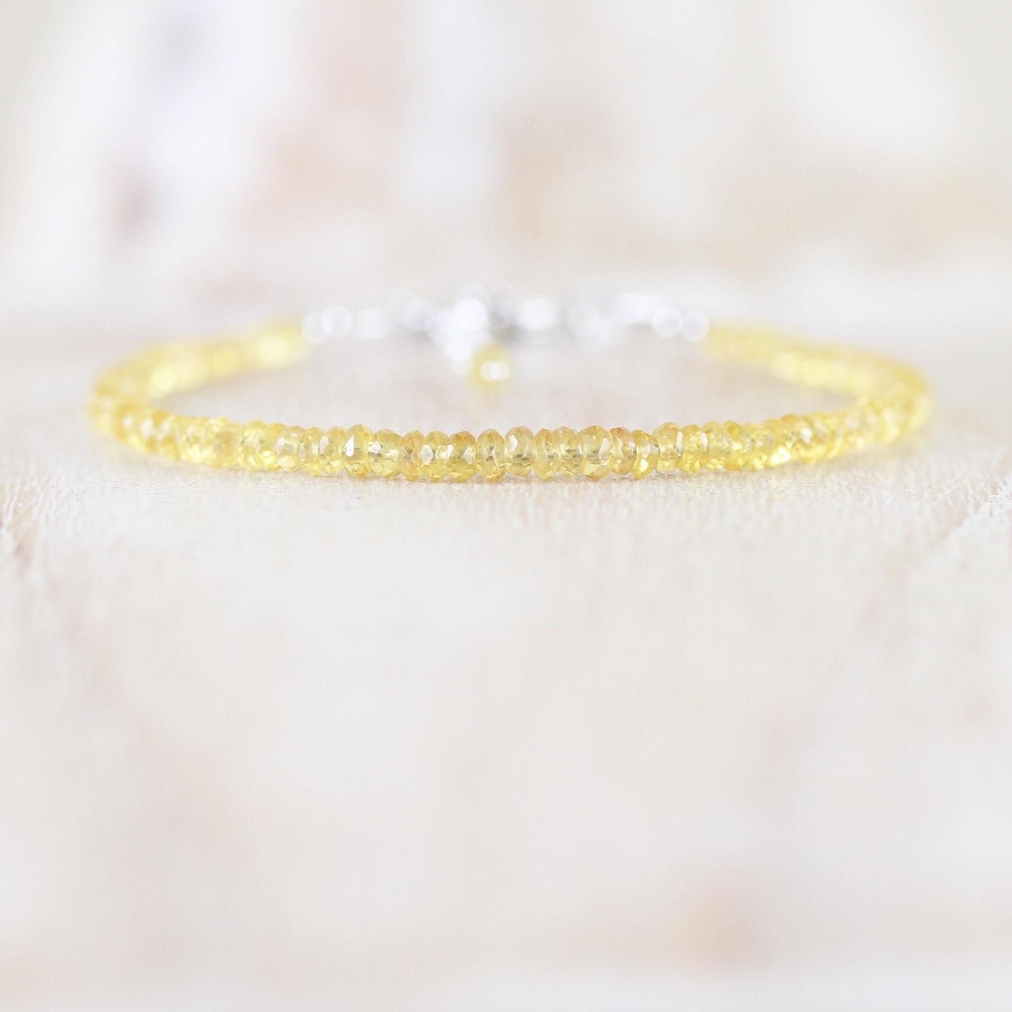 Yellow Sapphire Dainty Bracelet In Sterling Silver, 14kt Gold Or Rose Gold Filled, Delicate Gemstone Stack Bracelet, 3mm Faceted Beads
