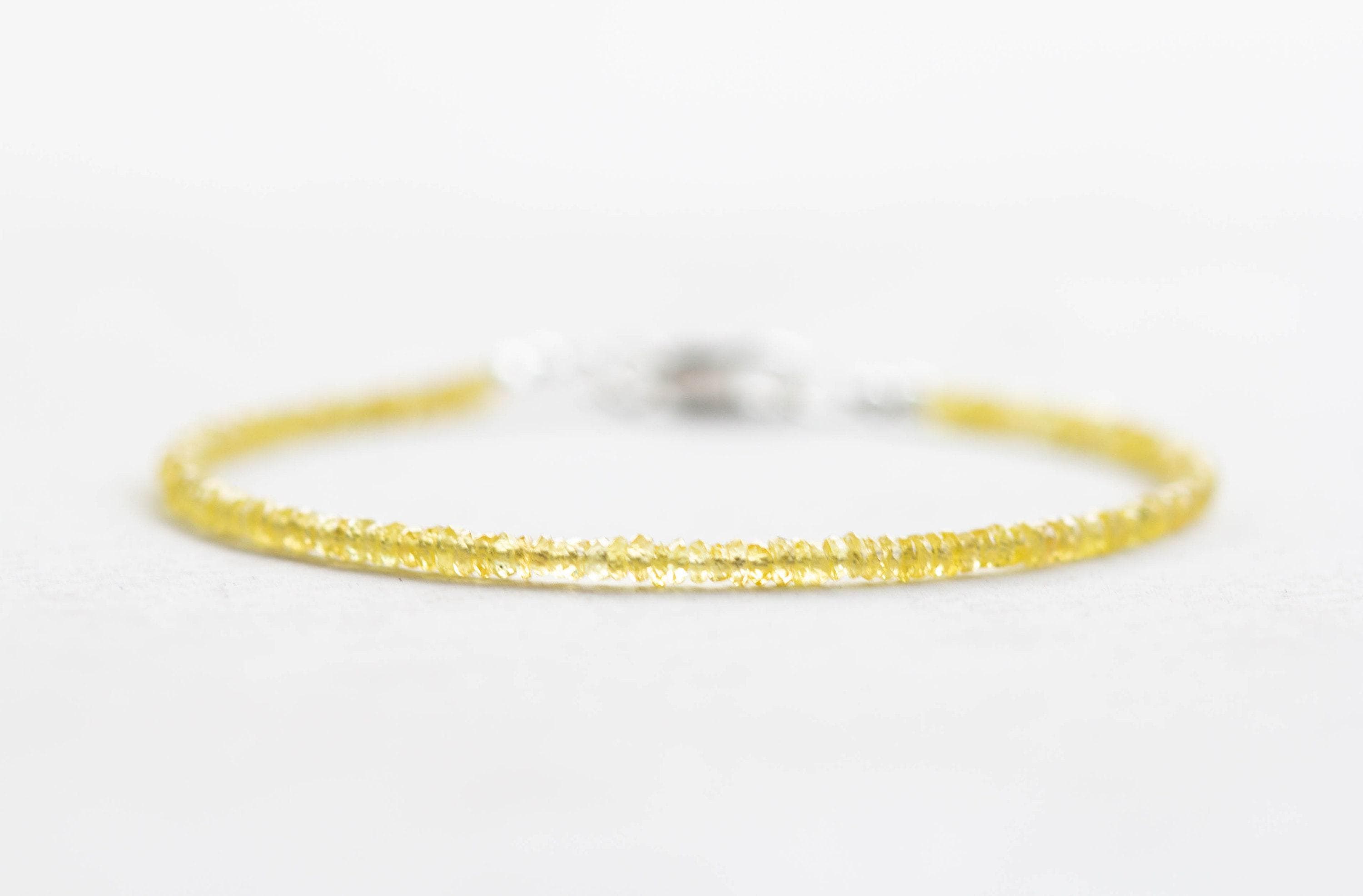 Yellow Sapphire Bracelet, Dainty September Shaded Birthstone Jewelry, Sterling Silver Or Rose Gold Fill