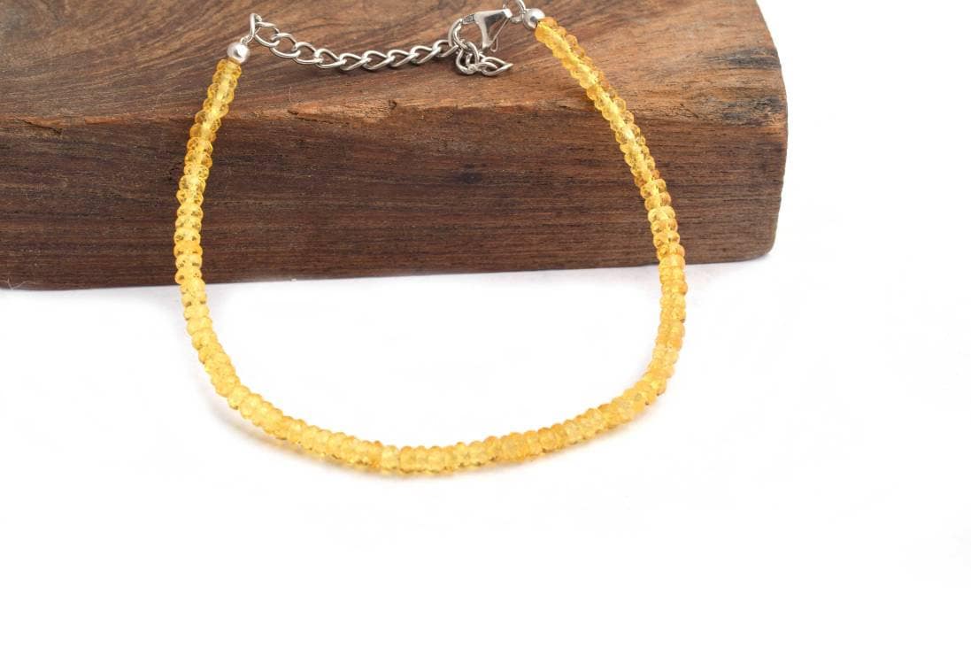 Natural Yellow Sapphire Bracelet 925 Sterling Silver, Dainty Faceted Gemstone Stack Bracelet, September Birthstone Gift For Her