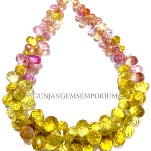 Yellow Peach Padparadscha Sapphire Aaaa+ Quality Rare Yellow Sapphire Faceted Teardrops Peach Sapphire Teardrops Wholesale Sapphire Bracelet