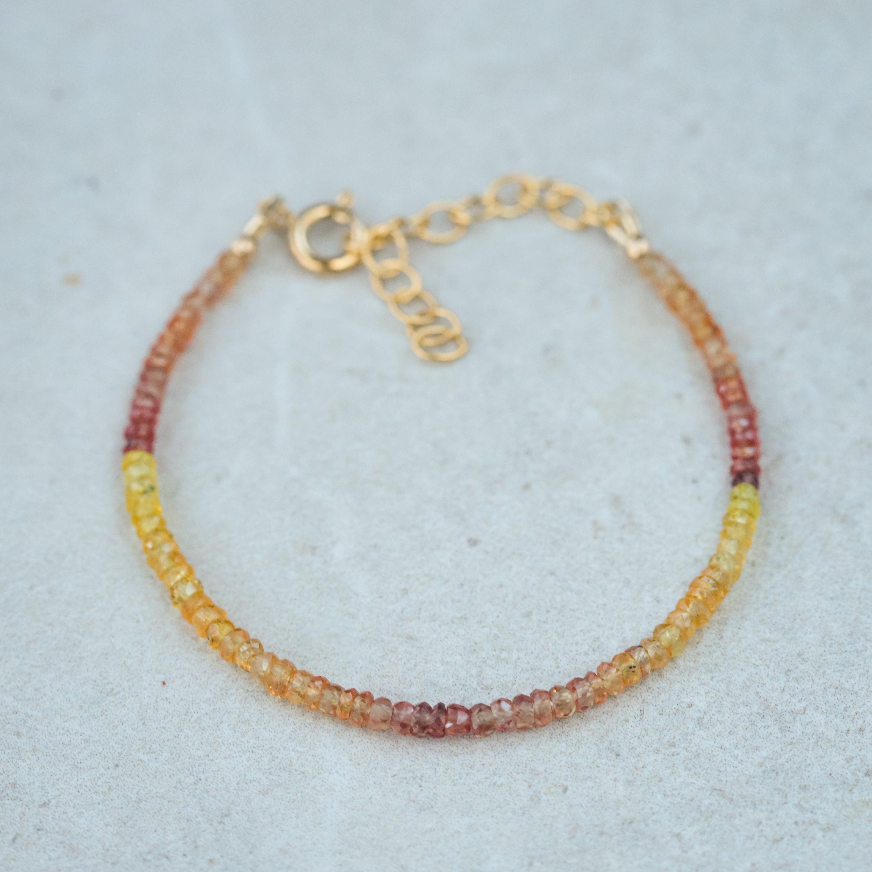 Songea Sapphire Bracelet – Pink & Yellow Sapphire Bracelet, Genuine Sapphire Jewelry, Sterling Silver, Gold Filled Or 14k Gold Bracelet
