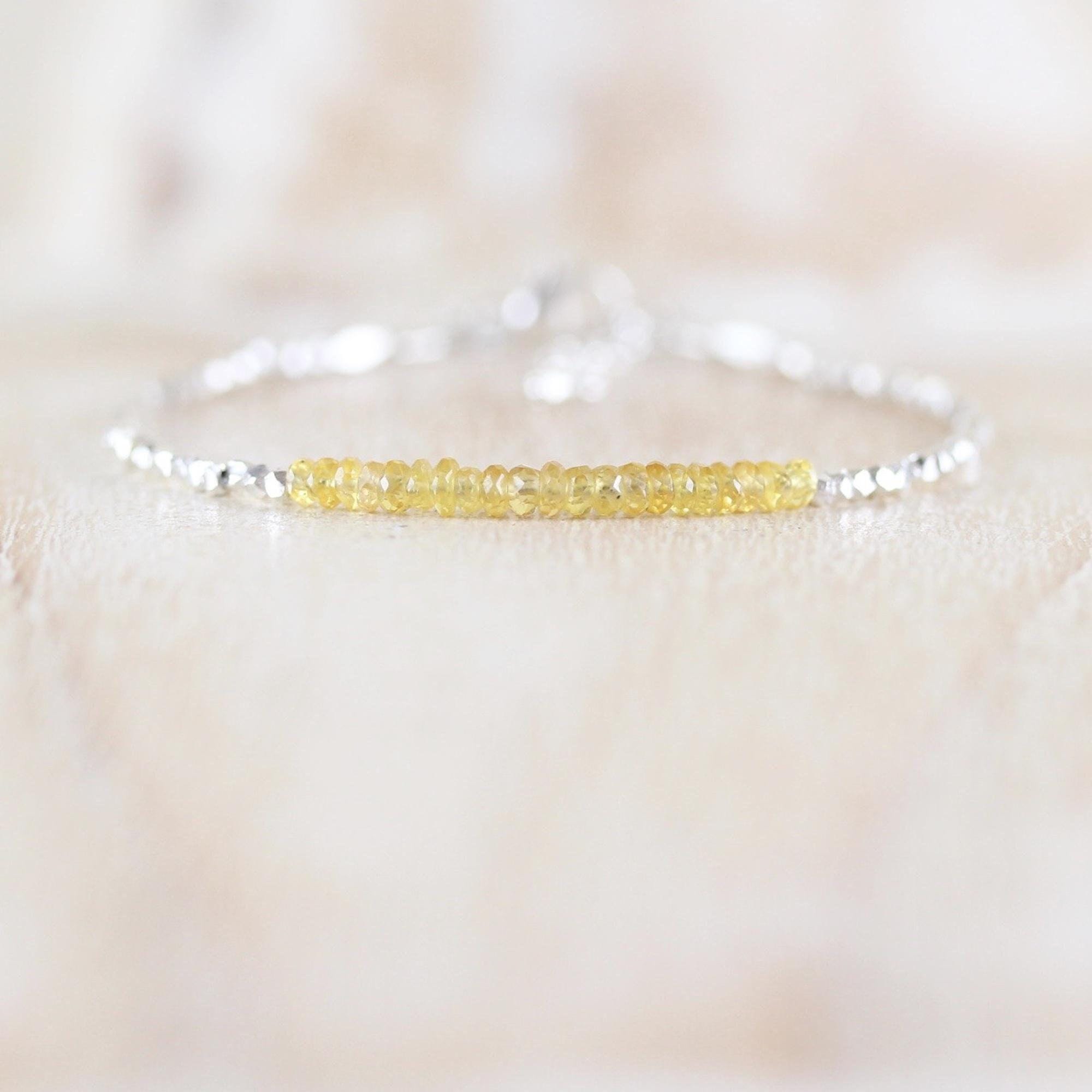 Yellow Sapphire, Sterling & Fine Silver Bracelet, Dainty Gemstone Stacking Bracelet, Delicate Karen Hill Tribe Silver Jewelry For Women Yellow Sapphire, Sterling & Fine Silver Bracelet, Dainty Gemstone Stacking Bracelet, Delicate Karen Hill Tribe Silver Jewelry For Women