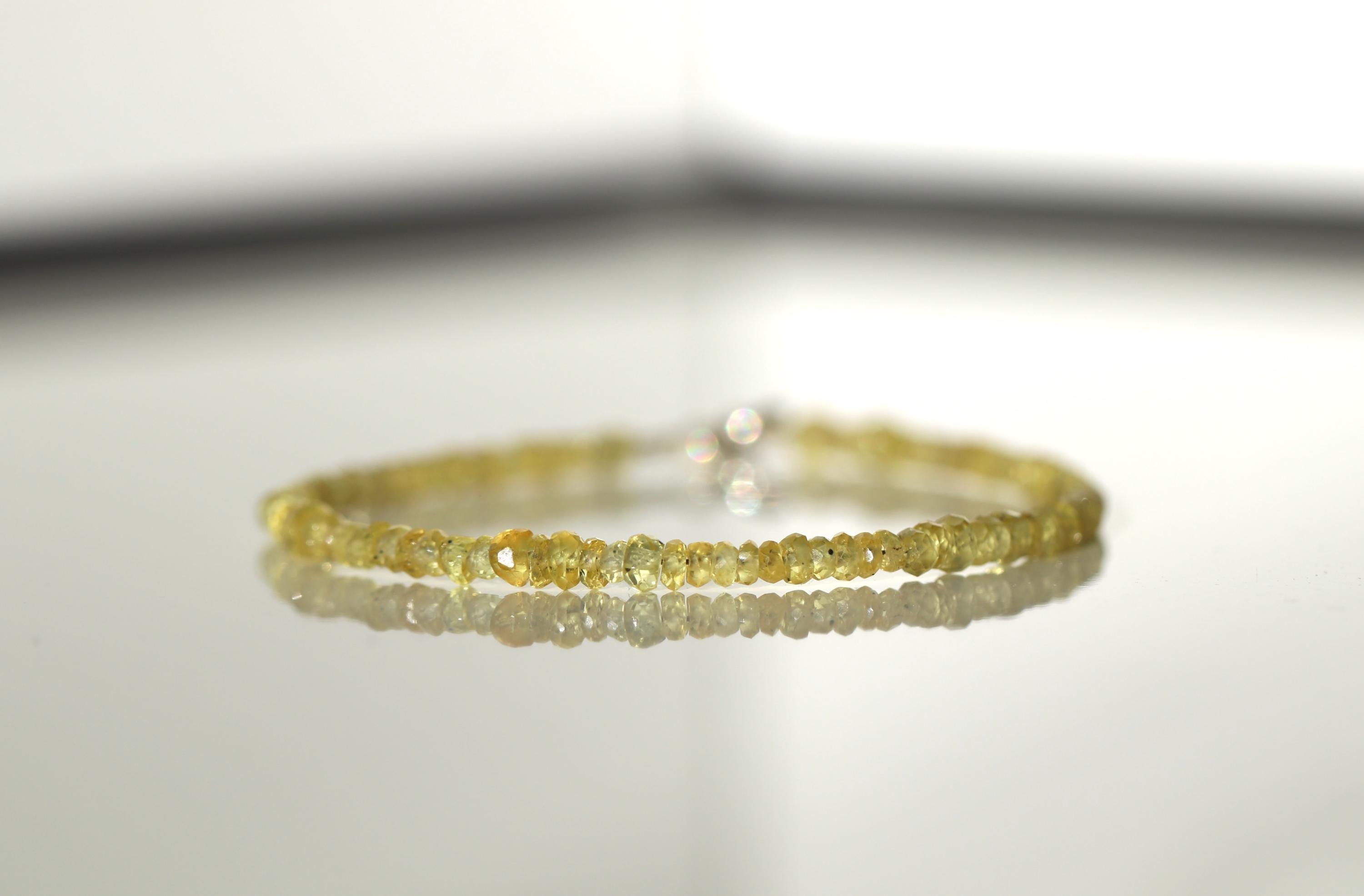 Yellow Sapphire Bracelet, Untreated Sapphire, Rare Yellow Sapphire Jewelry, September Birthstone, 3mm Bead Jewelry, Tiny Gemstone Bracelet