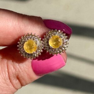 Dainty Yellow Sapphire, Stud Earrings, 925 Sterling Silver, White Gold Plate Dainty Yellow Sapphire, Stud Earrings, 925 Sterling Silver, White Gold Plate