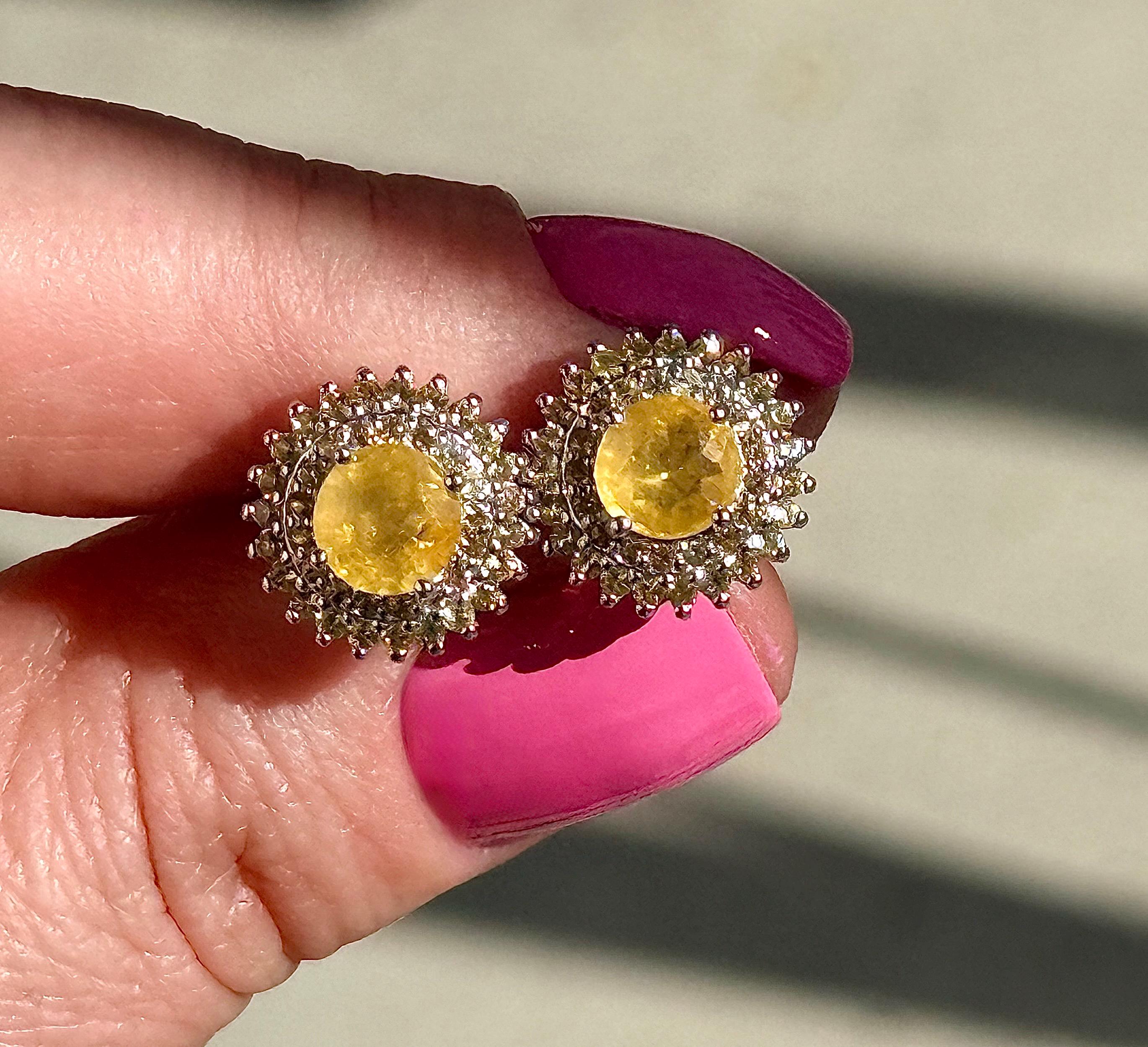 Dainty Yellow Sapphire, Stud Earrings, 925 Sterling Silver, White Gold Plate Dainty Yellow Sapphire, Stud Earrings, 925 Sterling Silver, White Gold Plate