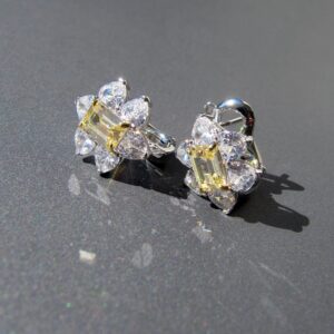 Yellow Sapphire Daisy Stud Earrings in Sterling Silver • 14x16mm • English Lock • Cubic Zirconia CZ • Tariff Free to USA Yellow Sapphire Daisy Stud Earrings in Sterling Silver • 14x16mm • English Lock • Cubic Zirconia CZ • Tariff Free to USA