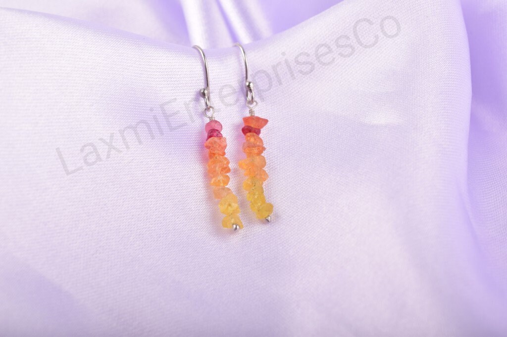 Natural Raw Yellow Sapphire Earrings In 925 Sterling Silver | Rough Sapphire Birthstone Earrings | Handmade Gemstone Jewelry Gift For Her