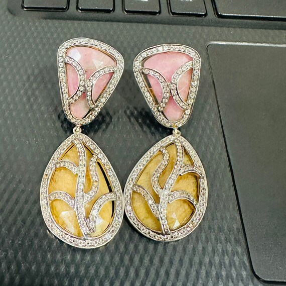 Pink Yellow Sapphire Gemstone Earring In 925 Sterling Silver Drop Dangle Push Back Earrings Anniversary Gift Earring Birthday Gift Earring Pink Yellow Sapphire Gemstone Earring In 925 Sterling Silver Drop Dangle Push Back Earrings Anniversary Gift Earring Birthday Gift Earring
