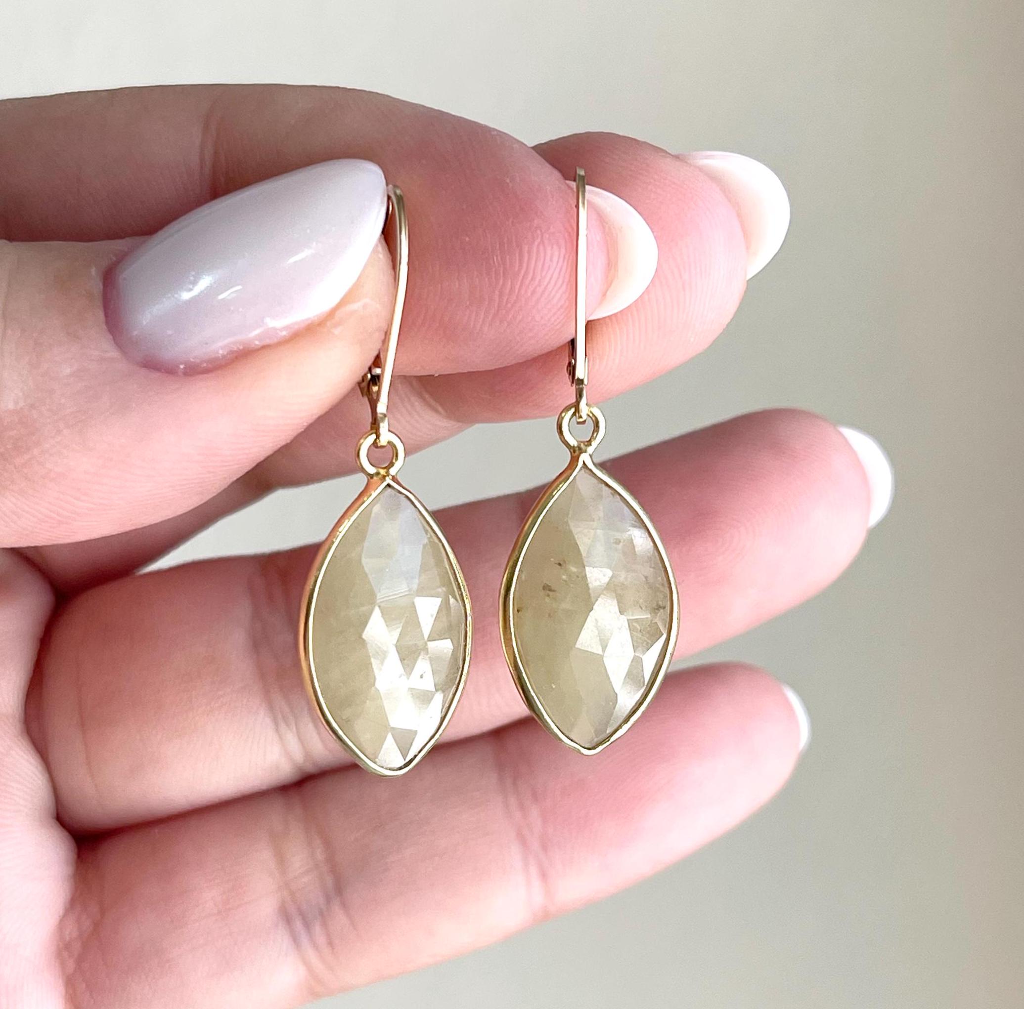 Yellow Sapphire Earrings, September Birthstone, Light Yellow Natural Sapphire Marquise Statement Earrings In Gold Filled, Mother's Day Gift