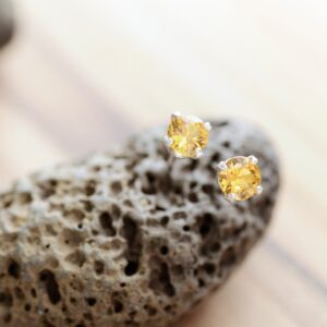 Yellow Sapphire Stud Earrings: 4mm Sterling Silver Gemstone Studs, Genuine Songea Sapphires, September Birthstone