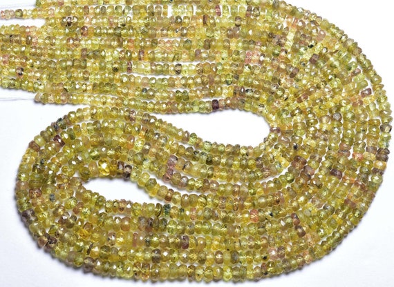 15 Inches - Very Rare Amazing Natural Bi Yellow Sapphire Micro Faceted Rondelle - Size Is 3-4.5 Mm #1512