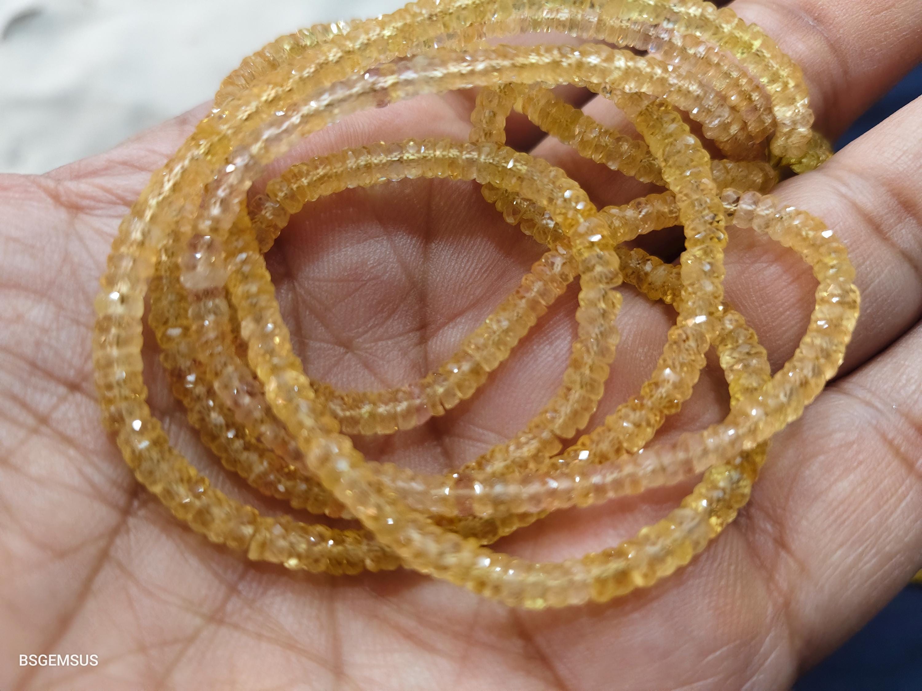 8 Inches Strand,natural Yellow Sapphire Faceted Rondelles,size.3-4. 5m 8 Inches Strand,natural Yellow Sapphire Faceted Rondelles,size.3-4. 5m