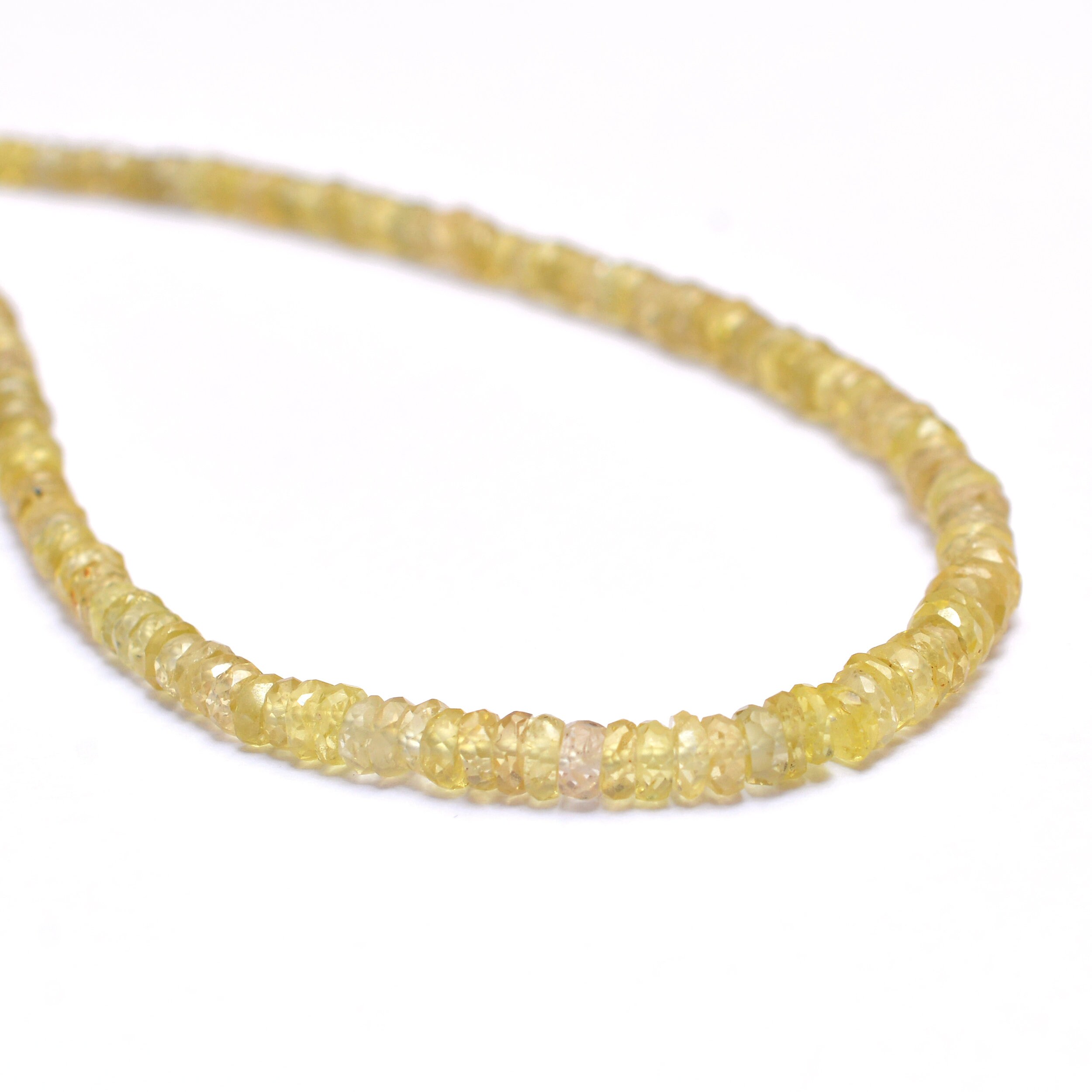 Aaa+ Yellow Sapphire 2.50mm-4mm Graduating Size Faceted Rondelle Beads | 16inch Strand | Lemon Yellow Sapphire Precious Gemstone Loose Beads