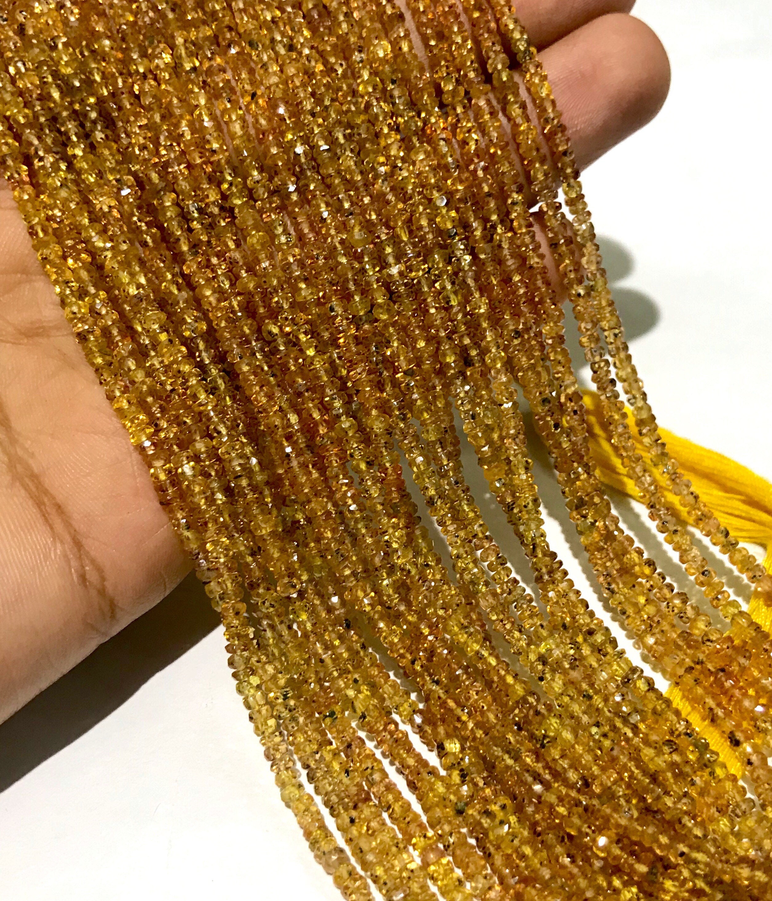 Aaa++ Golden Sapphire Faceted Rondelle Beads Natural Sonega Yellow Sapphire 3-3.5mm Beads Rare Yellow Sapphire Faceted Beads Sapphire Beads