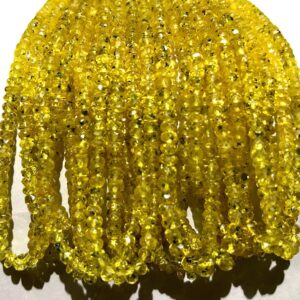 AAA+Rare Yellow Sapphire Faceted Rondelle Beads Yellow Songea Sapphire 3-3.5MM Beads Micro Cut Natural Yellow Sapphire Beads Songea Sapphire