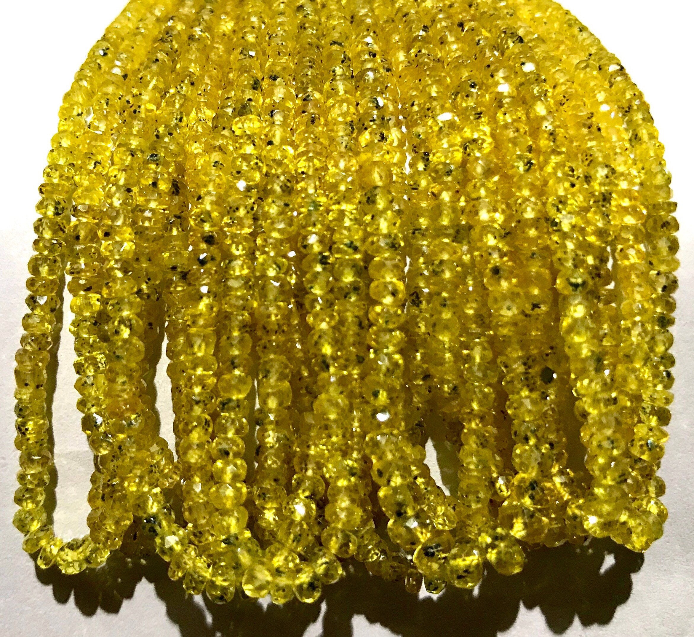 Aaa+rare Yellow Sapphire Faceted Rondelle Beads Yellow Songea Sapphire 3-3.5mm Beads Micro Cut Natural Yellow Sapphire Beads Songea Sapphire